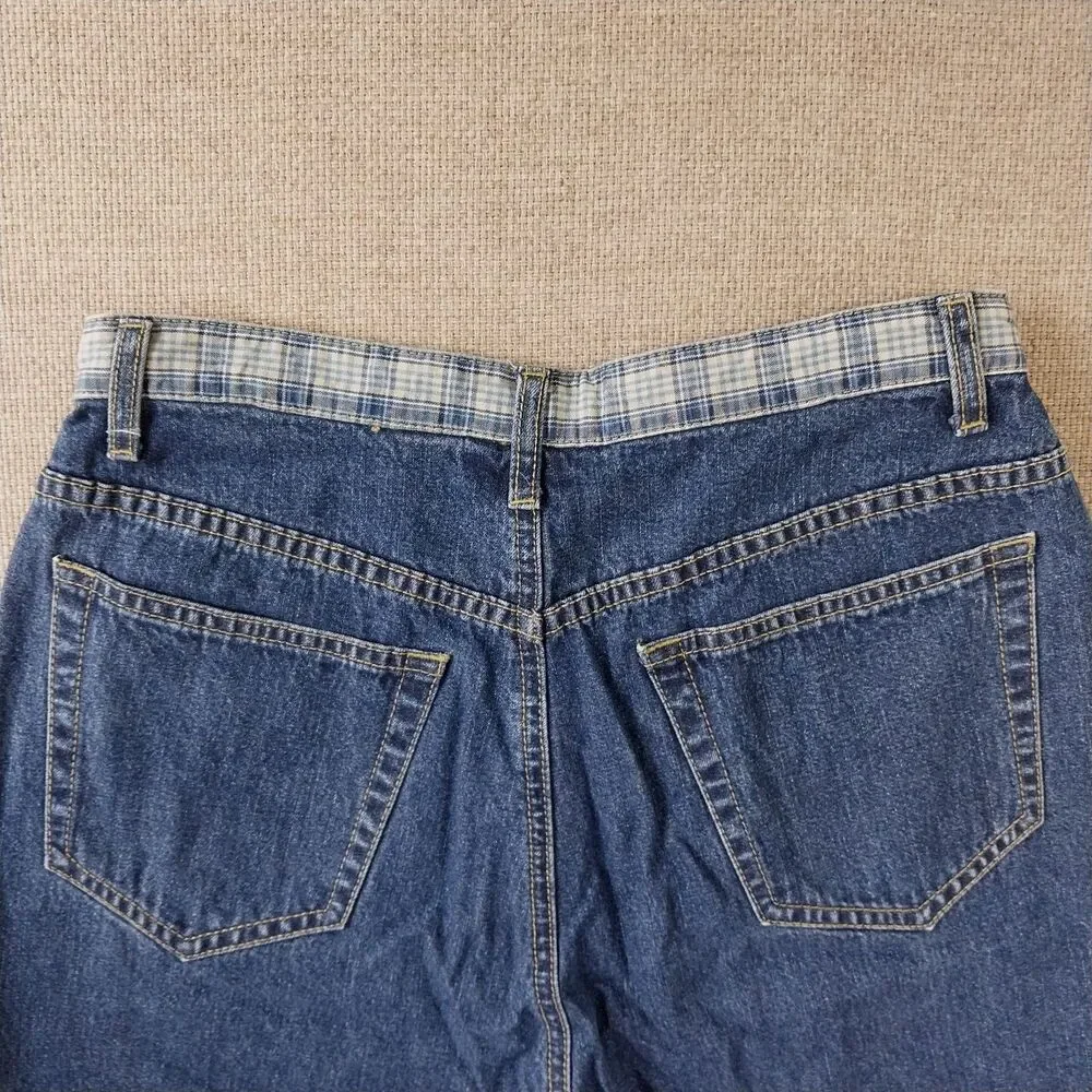 Vintage Liz Claiborne Denim Bermuda Shorts Plaid Accents Tie Strings Size 6